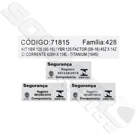 Imagem de Kit Relação Transmissão Ybr 125 2000 a 2008/ Factor 125 2009 a 2014 Aço 1045 Riffe