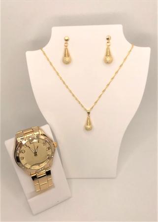 Imagem de Kit Relógio Dourado Feminino + Colar + Brinco Presente Luxo