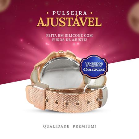 Imagem de Kit Relógio Feminino Quartz Prova Dágua Dourado Rose Original Garantia