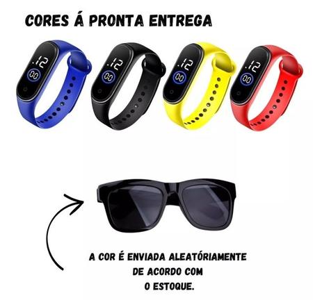 Imagem de Kit Relógio Infantil Digital Led Prova água Bracelete Esportivo + Óculos de Sol Retro para Crianças Menino Moda