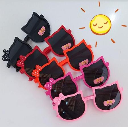 Imagem de Kit Relógio Infantil Silicone Ajustável Esportivo + Óculos de Sol Meninas Gatinho Formato Gato com Laço Flexível Moda