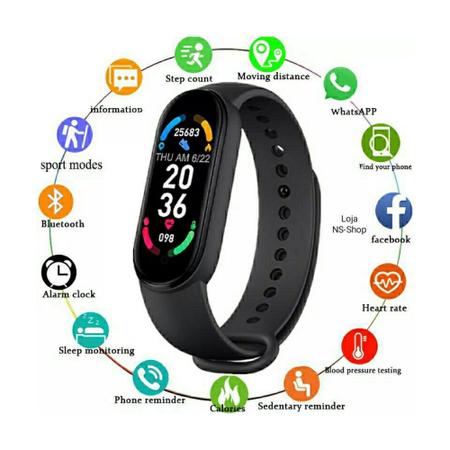 M6, Relógio Inteligente, SmartWatch, Rosa, Relógio de Esporte, Bluetooth,  Conexão Aplicativo, Xiaomi, Android, Apple