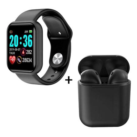 Imagem de Kit Relogio Inteligente Smart watch  D20  + Fone inPods 12 Bluetooth - Preto
