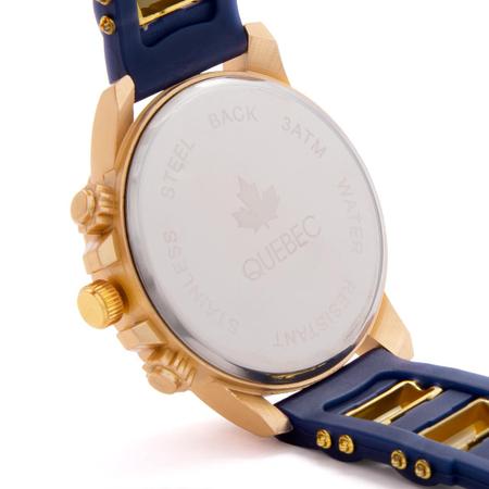 Imagem de Kit Relógio Masculino QUEBEC Analógico QB004 - Azul e Dourado + Corrente e Pulseira