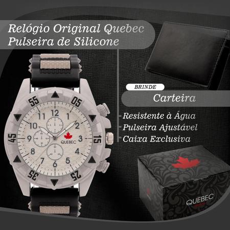 Imagem de Kit Relógio Masculino QUEBEC Analógico QB004 - Cinza, Branco e Preto + Carteira