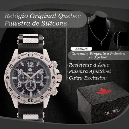Imagem de Kit Relógio Masculino QUEBEC Analógico QB004 - Cinza e Preto + Corrente e Pulseira