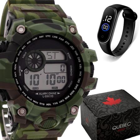 Imagem de Kit Relógio Masculino QUEBEC Digital DG001 - Militar + Relógio M4