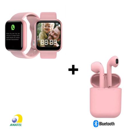 Imagem de Kit Relogio Smartwatch Fit D20 + Fone inPods 12 Bluetooth - Rosa