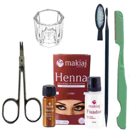 Imagem de Kit Rena sobrancelha Designer Profissional Henna makiaj com tesoura navalha Dappen palito medidor