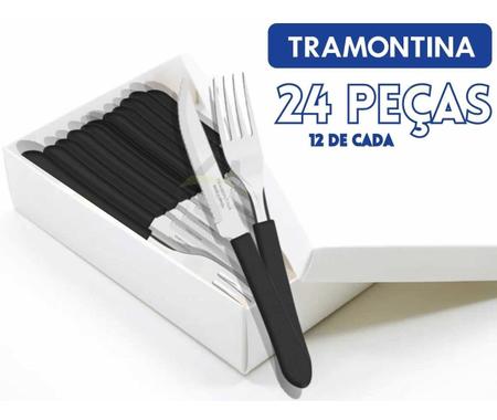 Kit 24 Talheres Tramontina 12 Facas + 12 Garfos Preto - EDKAZA COMERCIO DE  VARIEDADES LTDA