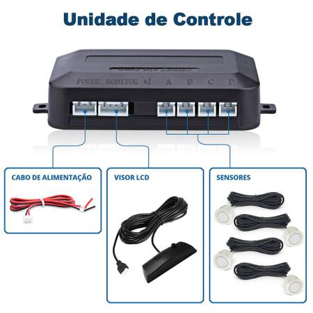 Imagem de Kit Retrovisor C/ Tela + Câmera + Sensor Ré Branco Pérola Perolado Fiat Linea 2013 2014 2015 2016 Espelho Visor Estacionamento