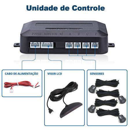 Imagem de Kit Retrovisor C/ Tela + Câmera + Sensor Ré Cinza Grafite Chumbo Golf 1992 1993 1994 1995 1996 1997 1998 Espelho Visor Estacionamento