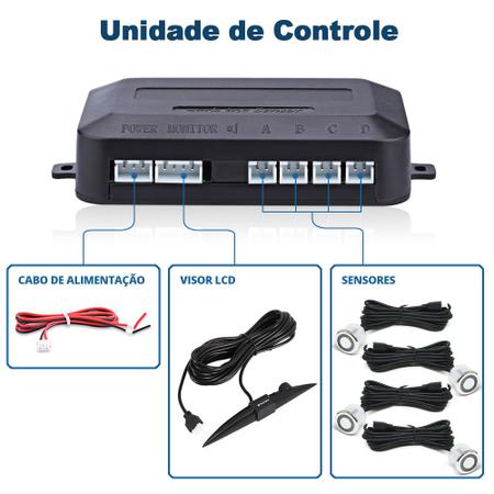 Imagem de Kit Retrovisor C/ Tela + Câmera + Sensor Ré Prata Cromado Cromo Fiat Strada 1999 2000 2001 2002 2003 Espelho Visor Estacionamento