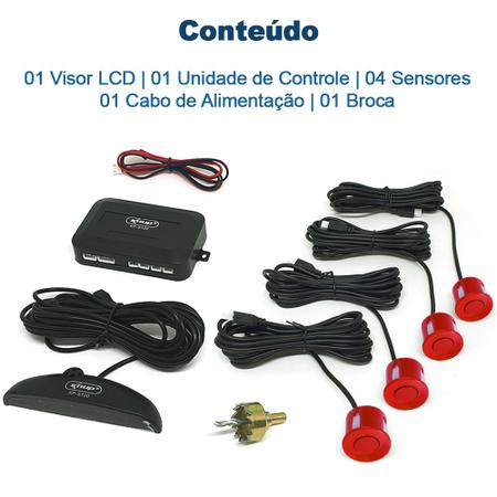 Imagem de Kit Retrovisor C/ Tela + Câmera + Sensor Ré Vermelho Renault Clio 2009 2010 2011 2012 Espelho Visor Estacionamento