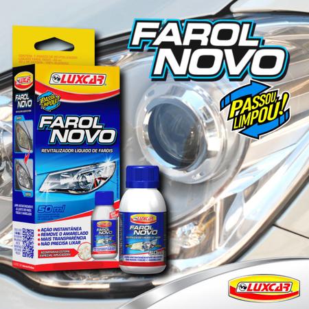 Imagem de Kit Revitalizador Farol Luxcar Automotivo Liquido Renovador Brilho Limpador Removedor Amarelado