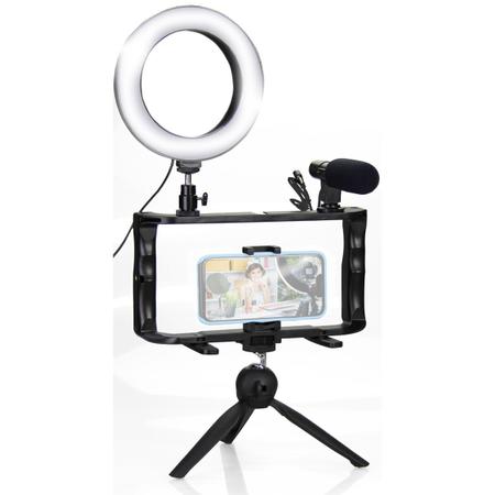 Imagem de Kit Ring Light Celular com Microfone e Tripé + Suporte Estabilizador