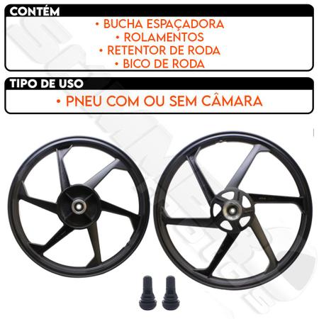 Imagem de Kit Roda Liga Leve Preta Titan-Fan-Mix-Cargo 150 2004 a 2013 Freio a Disco Atrox + Bico