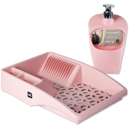 Imagem de Kit rosa pia uz dispensador de detergente e escorredor de louça sólidos uz