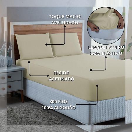 Imagem de Kit Roupa Cama King 100% Algodão 4 Peças Percal 300 Fios Hotel Pousada