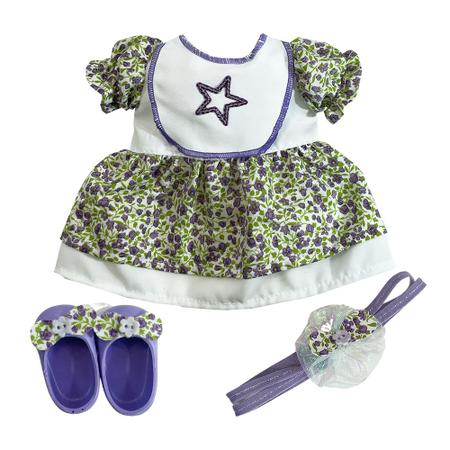 Imagem de Kit Roupa de Boneca Baby Alive Vestido Estrelinha Brilhante Sola 6cm Laço de Fita