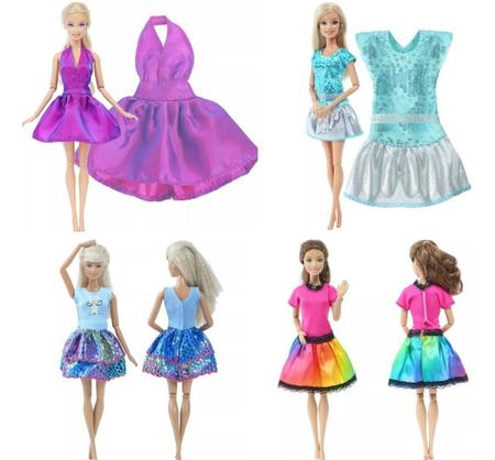 Promoção Kit 3 Roupas Vestidos P/ Boneca Barbie + 3 Sapatos