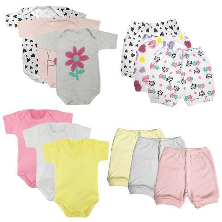 Kit Roupas de Bebê 12 Peças Body Manga Curta e Short Suedine - Koala Baby Imagem de Kit Roupas de Bebê 12 Peças Body Manga Curta e Short Suedine