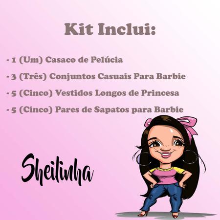 Kit 3 Mini Vestidos Sortidos Para Boneca Barbie Super Fashion + 3 Sapatos e  3 Acessórios Roupas Roupinhas