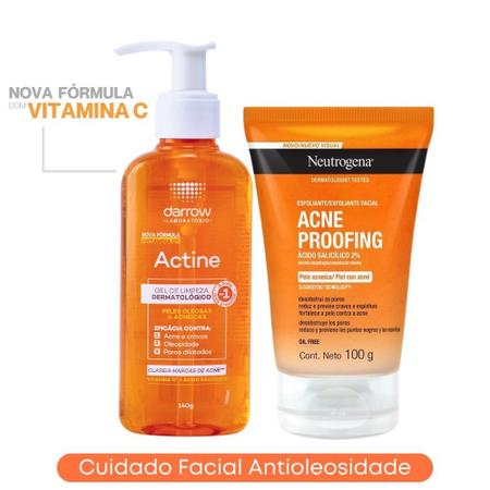 Imagem de Kit Sabonete Gel de Limpeza Facial 140g Actine com Vitamina C + Esfoliante Facial Acne Proofing 100g Neutrogena