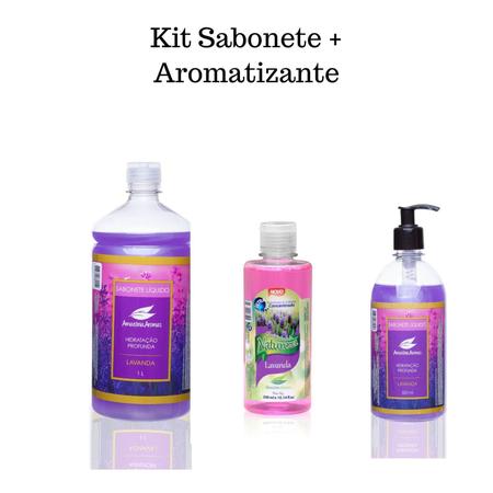 Imagem de Kit Sabonete Liquido 500ML c/Refil 1L + Aromatizante Lavanda