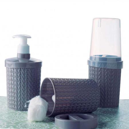 Imagem de Kit saboneteira lixeira com pedal porta algodão escovas dente pasta lavabo banheiro plástico branco