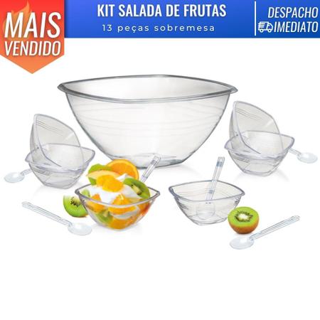Imagem de Kit Salada de Frutas Saladeira 13 Peças em Acrílico Sobremesa