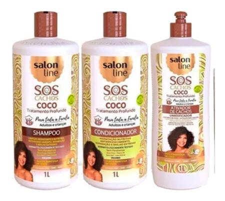 Kit Salon Line Sos Cachos Coco Shampoo 1l Condicionador 1l Ativador De Cachos 1l Kit Shampoo E Condicionador Magazine Luiza