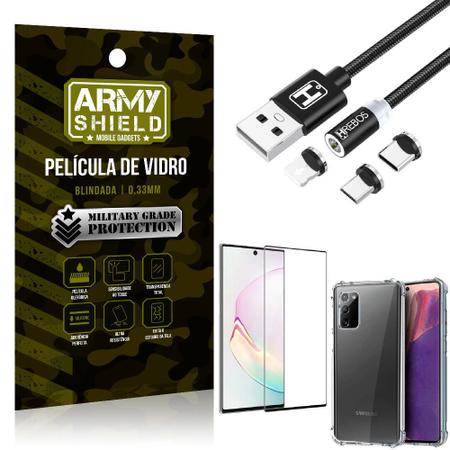 Imagem de Kit Samsung Note 20 Cabo Magnético 2 Metros + Capinha + Película 3D - Armyshield