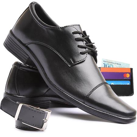 Kit Sapato Social Classico de Amarrar Cinto Porta Cart o