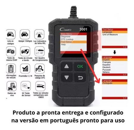 Imagem de Kit Scanner Automotivo Cr3001 Obd2 Português + Lanterna Cabeça Led