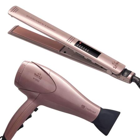 Imagem de Kit Secador Cabelo Potente 2200w Rosa e Chapinha Led  Prancha Alisadora 230C