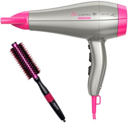 Imagem de Kit - secador de cabelo gama new lumina 3d 2200w bv - escova proart metalica pro rosa 15mm - epm04