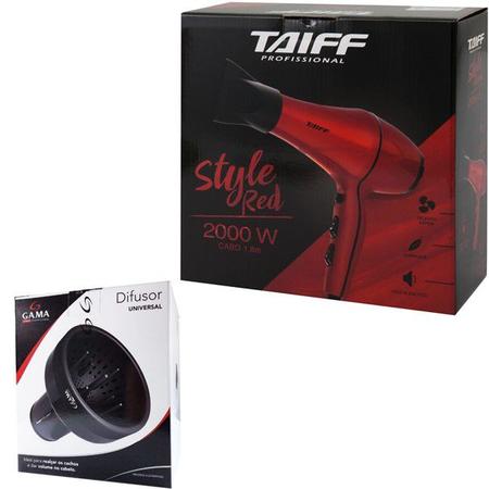 Imagem de Kit - secador de cabelo profissional taiff style red 2000w 220v + difusor de ar universal gama