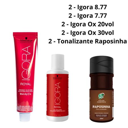 Kit Segredo da Cor - Igora Royal 8.77 HD, Água Oxigenada 30vol e Henna  Creme Cobre