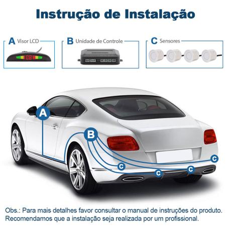 Imagem de Kit Sensor de Ré Branco + Câmera de Ré Traseira Nissan Kicks 2016 2017 2018 2019 2020 Estacionamento Aviso Sonoro