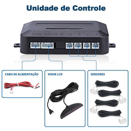 Imagem de Kit Sensor de Ré Branco + Câmera Traseira Audi A1 2010 2011 2012 2013 Buzzer Linhas Grade Referência