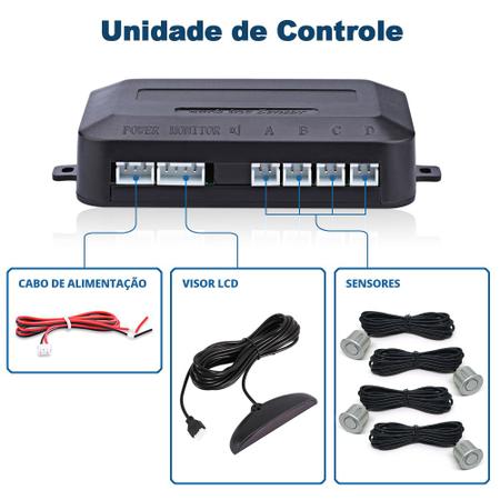 Imagem de Kit Sensor de Ré Prata + Câmera de Ré Traseira Golf 2004 2005 2006 2007 2008 2009 Estacionamento Aviso Sonoro