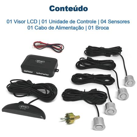 Imagem de Kit Sensor de Ré Prata + Câmera Traseira Ford Ranger 1997 1998 1999 2000 Buzzer Linhas Grade Referência