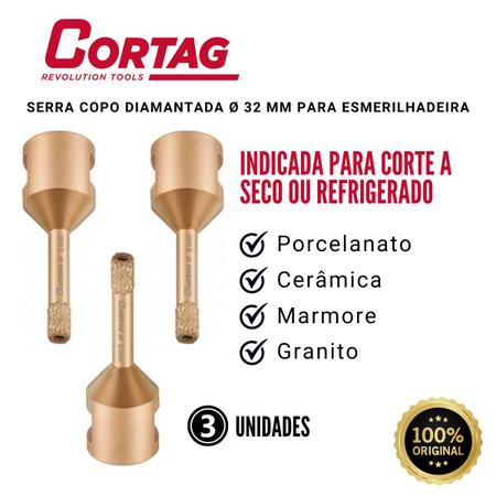 Imagem de Kit Serra Copo Esmerilhadeira 8mm Rosca M14Cortag 03 Unid.