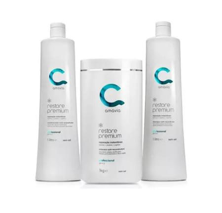 Imagem de Kit shampoo 1l + máscara 1kg + condicionador 1l restore premium - amávia