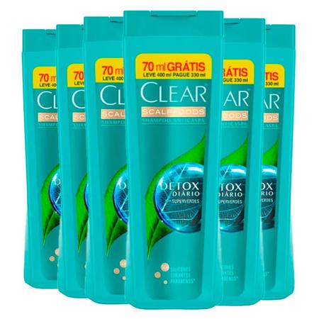 Imagem de Kit Shampoo Clear Detox Diário Leve 400ml Pague 330ml 6 Unidades