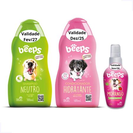 Imagem de Kit Shampoo Neutro e Condicionador Hidratante e Colônia Morango Beeps Pet Society Cães Gatos