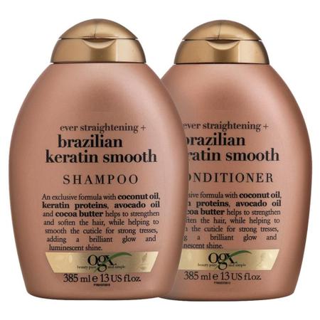 Imagem de Kit Shampoo OGX Brazilian Keratin Smooth 385ml + Condicionador OGX Brazilian Keratin Smooth 385ml