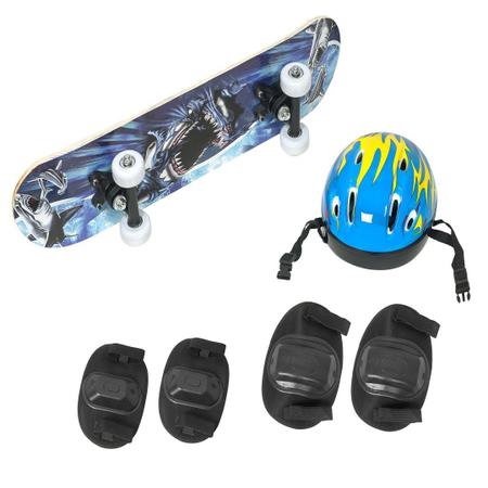 Imagem de Kit Skate Infantil Capacete Joelheira Cotoveleira 60cm