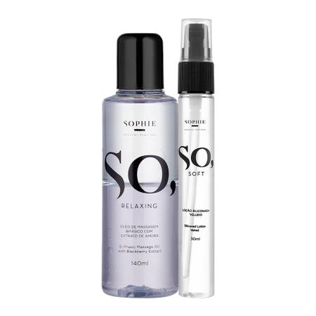 Imagem de Kit So Soft Loção Siliconada 30ml + Óleo Corporal Bifásico 140ml Sophie Sensual Feelings